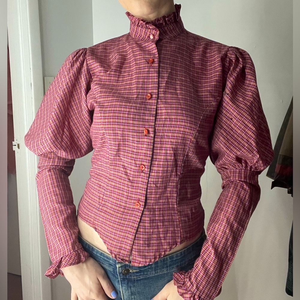 Vintage pink plaid blouse
